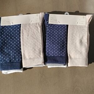 2 Pack 6 Pairs a new day Navy and Cream Polka Dot Cotton Blend Crew Socks Women
